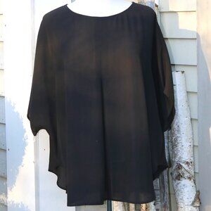 Chico's Black Sheer Georgette Center Pleat Flowy Dolman Sleeve Sz 2